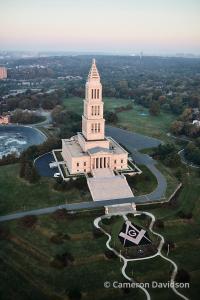 Aerial photograph of the George Washington Masonic Memorial in Alexandria, Virginia.